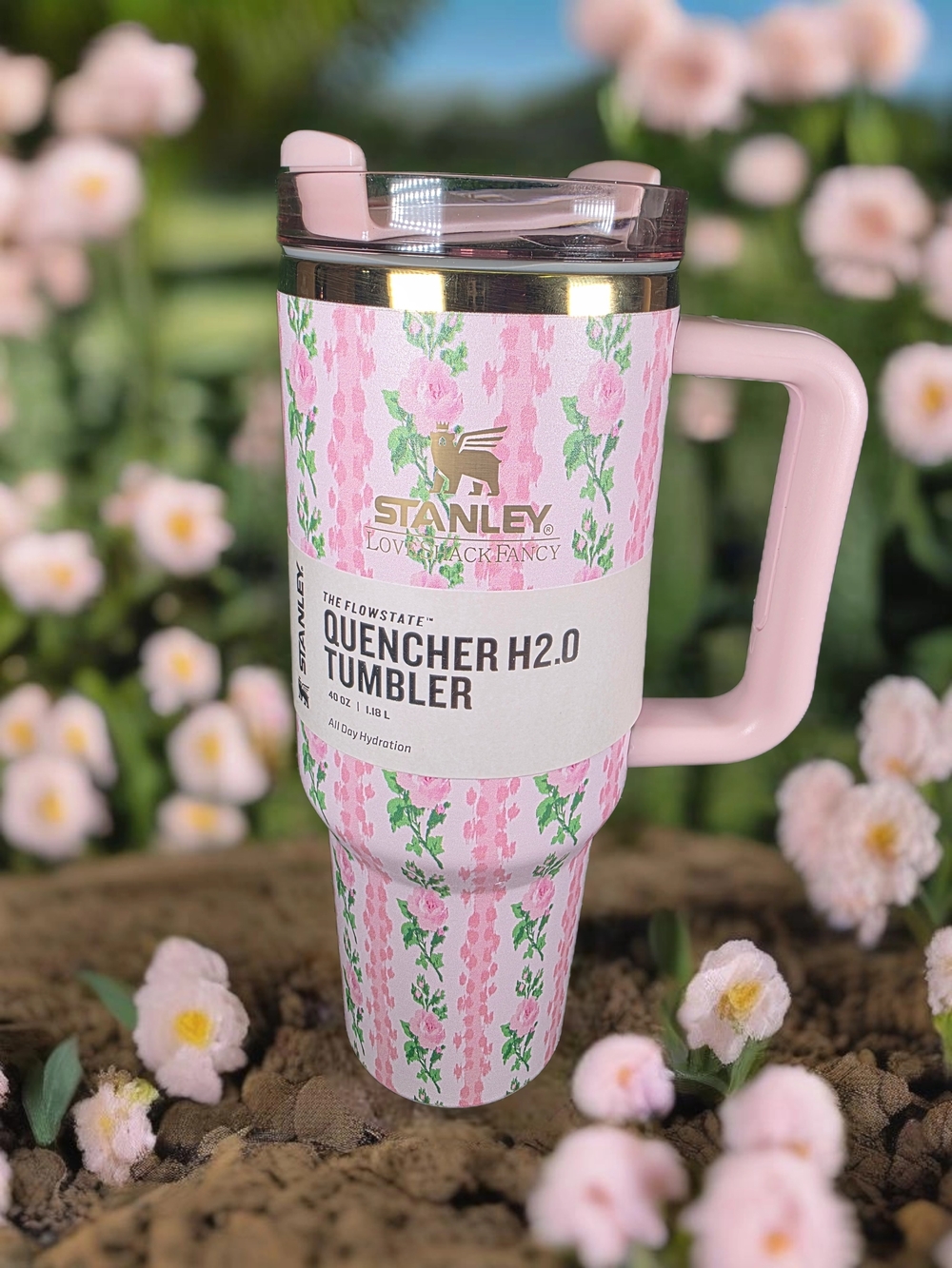 Stanley Quencher H2.0 Tumbler - Pink Floral Cup White 🤍 Brand New 40 Oz